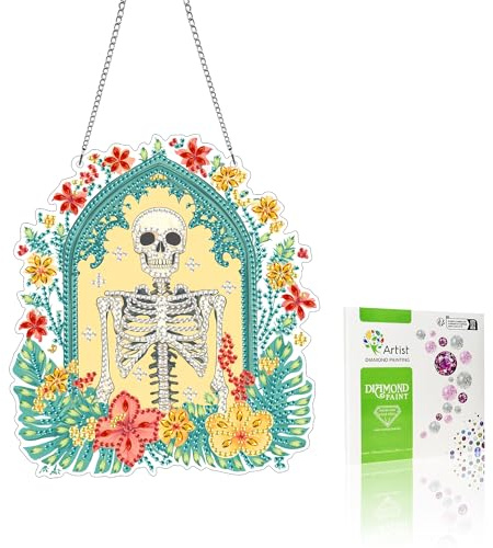 VAIIEYO 5D DIY Diamond Painting Anhänger Totenköpfe, Blume Diamant Painting Bilder Malerei Kits mit Kett, Diamant Home Wand Decor Gemälde Diamond Dekoration, Veranda Fenster Wandbehang