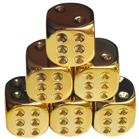 6cs da dadi in oro, dadi a 6 lati con angolo arrotondato, 0, 6 oro placcato, acrilico sostitutivo portatile per giochi da tavolo, giochi per feste, metal