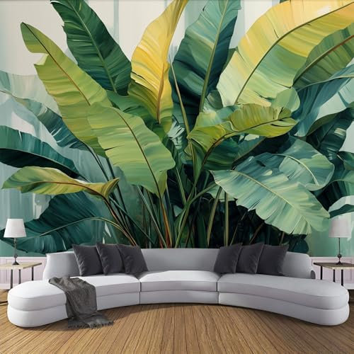 Carta Da Parati Murale Foglie Di Banano Fotografica 3D, Per Camera Da Letto, Soggiorno, Decor Domestica, 400Lx280A cm Murale Pittura A Olio Piante Decor Poster Da Parete, Verde smeraldo scuro