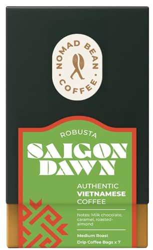 Vietnamese Robusta Drip Coffee Bags – Medium Roast Pour-Over Sachets, 7 Pack | Saigon Dawn by Nomad Bean Coffee