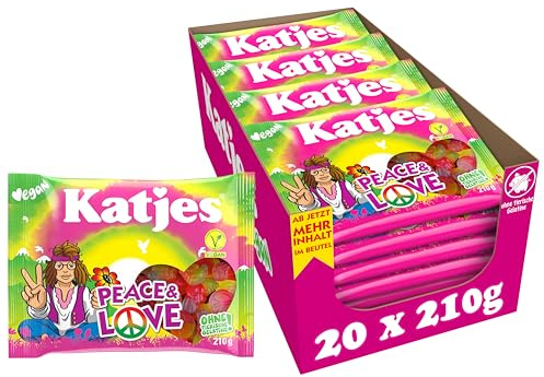 Katjes Peace & Love Vorratspack – Vegan, 20 x 210 g | Fruchtgummi in vielen Formen und Farben, fruchtiger Mix in unterschiedlichen Geschmacksrichtungen