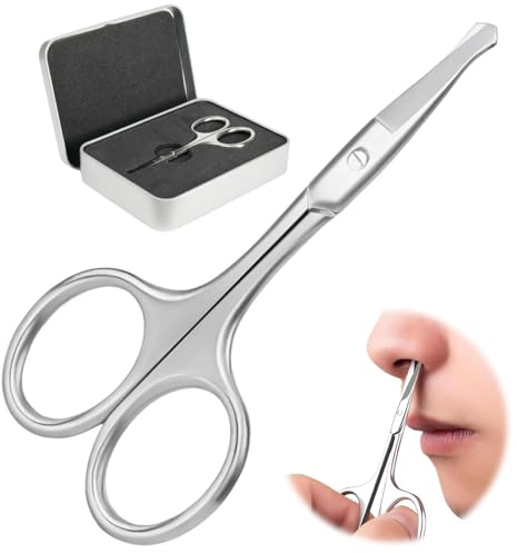 leruiyezs Nasenhaarschere Edelstahl Mit Runder Spitze Zum Sicherem Schneiden Von Nasen-, Ohren- Und Barthaaren, Präzise Nasenschere Für Herren Und Damen, Pflege Schere Mit Etui Für Zuhause Und Reise