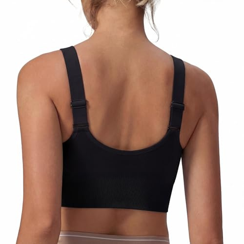Leversic Sports Bra Women Adjustable Straps Removable Pads Crop Top S-XXL | Wirefree Workout Bras Seamless Yoga Bralette Plus Size Running Bras Gym Bra for Fitness