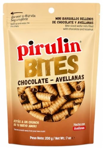 PIRULIN BITES - MINI BARQUILLOS RELLENOS DE DELICIOSO CHOCOLATE Y AVELLANA - 200 GRAMOS