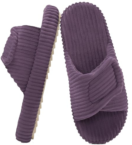 Misolin Pantofole Donna Ciabatte in Velluto a Coste per Casa Comode e Regolabili with Memory Foam Eleganti Morbide Antiscivolo Slippers, Viola 39/40 EU
