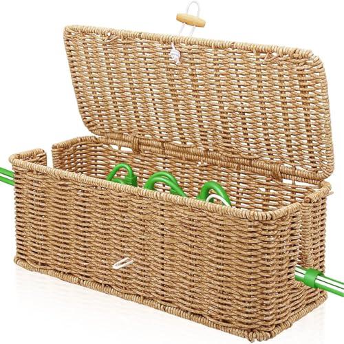 Caja Organizadora Cables Ratán, Cajas Almacenamiento Alambre Transpirable Tejido Mano, Cesta Organizador Cable Ocultar Escritorio Multifuncional para Concentradores USB Cargadores Eléctricos Enchufes