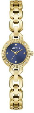Guess Siren, Damen Armbanduhr, Quarz Analog, Edelstahl, 23mm, Silikonarmband, Gold, 3 bar, Zifferblattfarbe: Blau, GW1019L2
