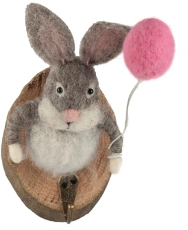 dekorative Wand-Deko Kleiderhaken Wand-Haken Holzplatte Hase mit pinkem Ei
