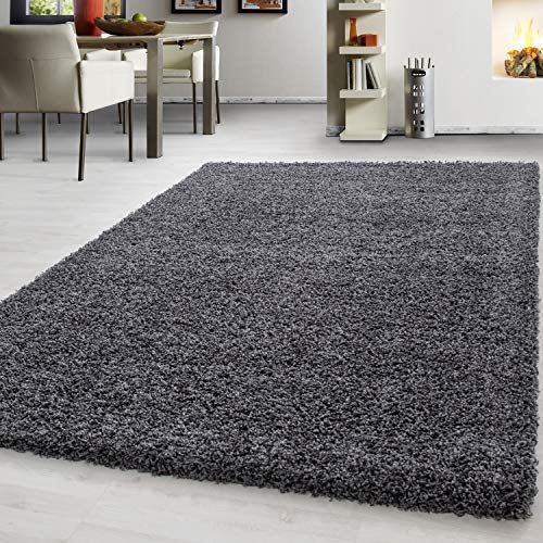 Teppium Moderner Hochflor Teppich Wohnzimmer 140 x 200 cm Grau - Shaggy Flauschiger Teppich, Extra Weich, Pflegeleicht und Einfarbig - für Schlafzimmer, Küche und Esszimmer