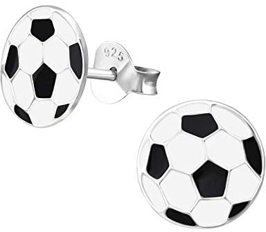 Bungsa FUSSBALL Kinder-Ohrstecker 11mm Silber 925 - niedliches Ohrringe SET mit Fußball - für Jungs und Mädchen - Ohrringe zum Stecken aus Sterling Echtsilber - Fussball Ohrschmuck für Kinder …