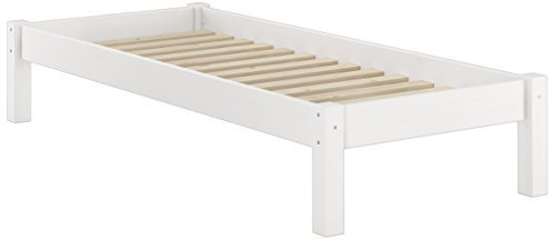 Erst-Holz® Weißes Futonbett ohne Kopfteil Kiefer massiv 90x200 Bettgestell mit Rollrost 60.35-09 W