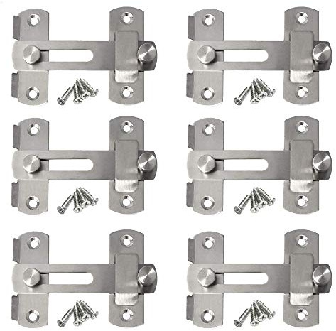 Gasea 6 Packs Stainless Steel Gate Latches – Bar Latch Safety Door Locks, Slide Bolt Tiny Door Latch for Pet Gates, Cabinets, Windows & Bathroom Security