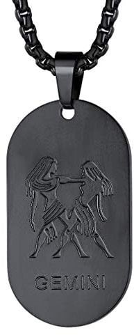 FaithHeart Erkennungsmarke Damen Halskette 12 Sternzeichen-Serie die Zwillinge Unisex-Halskette mit Sternzeichen-Anhänger Edelstahl 55 cm Schwarz Silber und Samtbeutel