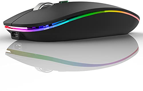 Uiosmuph LED Wireless Mouse, G12 Slim Rechargeable Silent Mouse Matte Black
