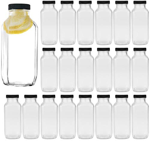 Encheng Lot de 20 bouteilles d'eau vintage carrées en verre de 500 ml avec couvercles pour kombucha, thé, boissons faites maison, voyage et jus de lait réutilisables