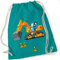 Turnbeutel für Jungen | Motiv Bagger & Baustelle | Stoffbeutel aus Baumwolle zum Zuziehen für Kinder | Zuziehrucksack mit Kordel (türkis)