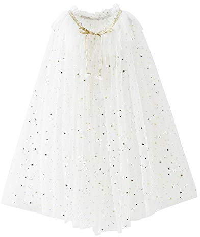 PHOGARY Kinder Umhang Prinzessin Bunt Cape, Tüll Umhang Glitzer Pailletten Cape Prinzessin Halloween Kostüm Umhang Prinzessin Party Kostüm Karneval Party Outfits Cosplay für Mädchen (Weiß M)