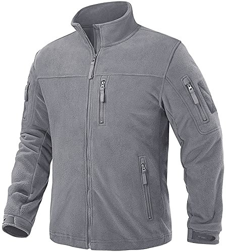 TACVASEN Giacca Invernale da Uomo Giacche Tattiche Full-Zip Jacket in Pile con Tasche con Cerniera, Grigio chiaro, XXL