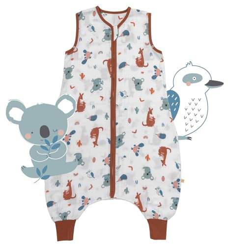 Slumbersac gigoteuse à pieds été pour enfant 0.5 Tog 120 cm en mousseline de bambou, douce et légère, Kangaroo | Turbulette été non rembourrée avec ouvertures aux jambes, taille 120-130 cm