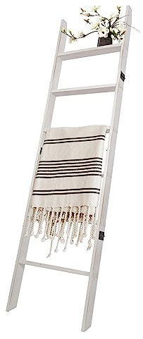 HYBDAMAI Estante de escalera, soporte decorativo de granja, estante inclinado, estante de escalera inclinado de pared para sala de estar (blanco)