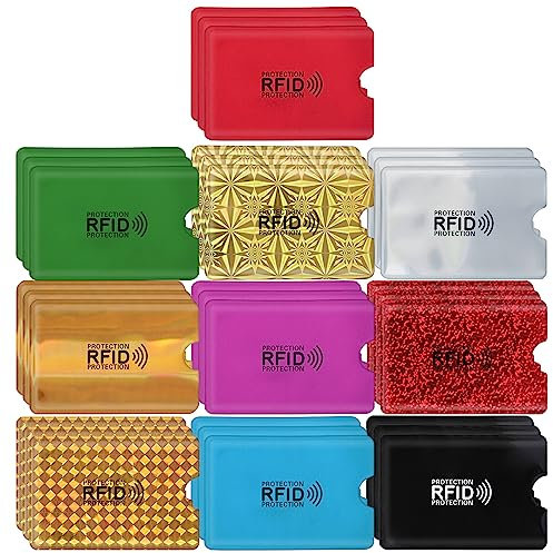 cobee Lot de 30 pochettes colorées pour cartes RFID, bloquant les RFID, porte-cartes de crédit, protection légère contre le vol pour homme et femme, bleu, Minimaliste