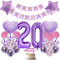Luftballon 20. Geburtstag Lila - Folienballon, Dekoration für Mädchen, Happy Birthday Ballons, Geburtstagsdeko Set