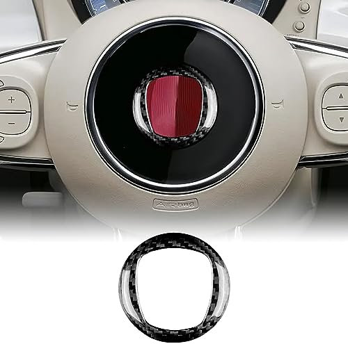 KUNGKIC Fibra di carbonio auto volante marcatura centraggio copertura adesivo centrale volante anello decorativo interno compatibile con FIAT 500 Abarth 595 2008-2023 accessorio Nero