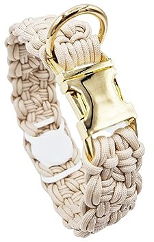 GPS-Tracker - Hundehalsband mit versteckter AirTag-Halterung, Optional mit Diebstahlschutz, Abschließbar mit Schloss, Beige und Gold (L (40-45cm))