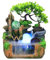 Zimmerbrunnen mit Pflanzen - Zimmerbrunnen Wasserfall mit Pumpe und Beleuchtung Desktop Tischbrunnen Wasserspiel Dekor Aquarium Steingarten für Wohnzimmer, Schlafzimmer, Büro, Café（Landschaft 3）