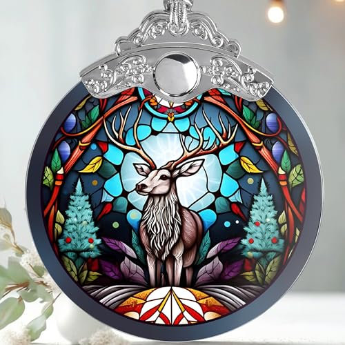 Jocidea Deer Christmas Ornaments, Deer Decor Christmas, Deer Christmas Tree Decorations, Stained Glass Ornament, Gifts for Deer Lovers, Holiday Decorations and Xmas Gifts Ideas