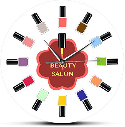 OTKU 12 Inch Silent Wall Clock 12 Colorful Nail Polish Beauty Salon Wall Clock With Manicure Pedicure Nail Wall Art Nail Salon Studio Decor Technician Gift For Modern Wall Decor