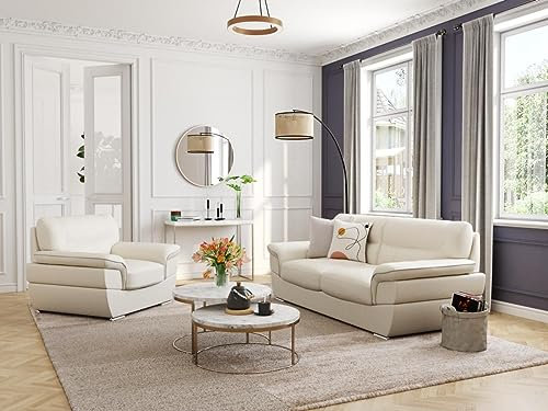Vente-unique-Couchgarnitur Leder 3+1 - Elfenbein - Thibault