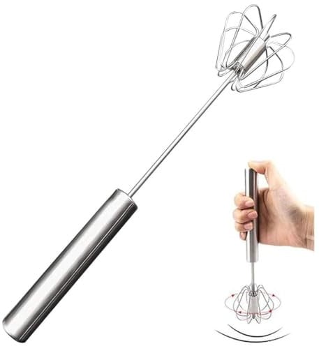 Egg Whisk, Hand Push Whisk Blender, Stainless Steel Egg Beater, Milk Frother, Rotating Push Mixer Stirrer for Whisking
