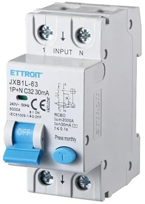 ETTROIT INTERRUTTORI MAGNETOTERMICI DIFFERENZIALI SALVAVITA PER BARRA DIN 2 MODULI 1P+N 240V 30mA 6KA (32A)