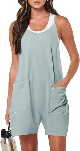 Haibang Salopette Donna Estiva Scollo a V Tute Corte Donna Senza Maniche Allentata Casual Jumpsuit con Tasche Morbida Monopezzi e Tutine Elegante Overall Rompers Pantaloncini Spiaggia Vacanza Outfit