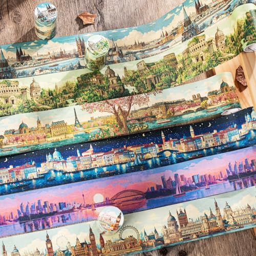 Ta Merry 6 Rolls Aesthetic Scrapbook Zubehör Stickers für Journaling | Travel Themed PET Washi Tape Aesthetic Aufkleber für Scrapbooking,Fotoalbum,Bullet Journal