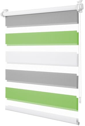 TFSKY Doppelrollo Klemmfix ohne Bohren Grün-Grau-Weiß B95 x H120 cm | Stoffbreite 90cm, 100% Polyester, Lichtdurchlässig & Verdunkelnd, Rollos Für Fenster innen, Stufenlos für Wohnzimmer, Büro
