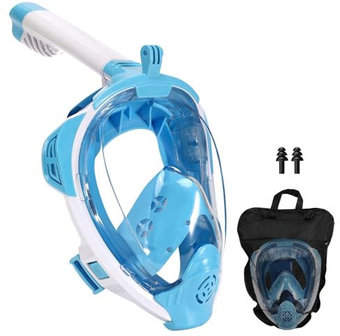 Farerkass Maschera da snorkeling per adulti, 180°, maschera integrale per il viso, maschera da snorkeling, anti-appannamento, compatibile con action camere, adatta per ragazzi e adulti (LXL)