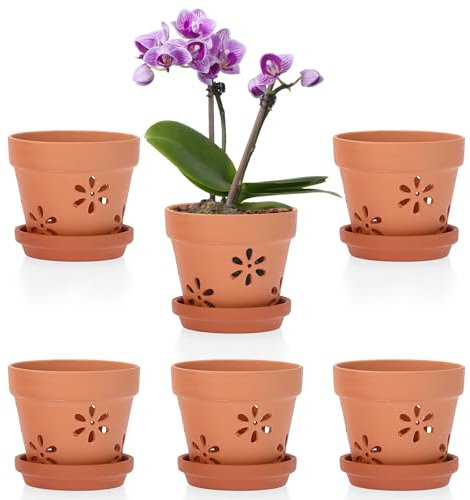 OLegei 6pcs Pots de Fleurs en Terre Cuite avec Trous et soucoupes Petits Pots pour Plante à l’extérieur et à l’intérieur 10 x 8 cm