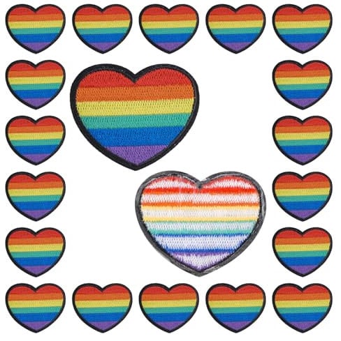WANDIC 20 Pieces LGBT Love Rainbow Embroidered Patches,Gay Pride Iron On Patches Love is Love Colorful Sew On Patch Applique DIY Accessories for Jackets,Clothes,Hats