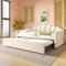 Kebnor Tagesbett mit ausziehbarem Bett, Schlafsofa, Einzelbett, Doppelbett, Samt, Farbwechselbarer LED-Streifen, 90x200cm(180x200cm)(Ohne Matratze) (Beige)