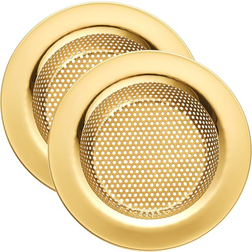 LASSHSWA Kitchen Sink Strainer Stainless Steel, Kitchen Sink Drain Strainer, Gold Sink Strainers for Kitchen Sinks with Large Wide Rim 4.5 Diameter (2 PCS)