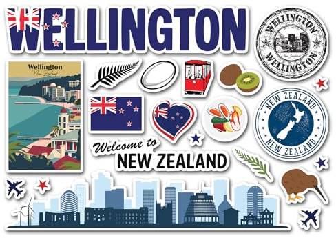 A5 Sticker Sheet Wellington Landmarks Vinyl Stickers - New Zealand Map Geography Flag Travel Holiday Country City Aesthetic Scrapbook #83298