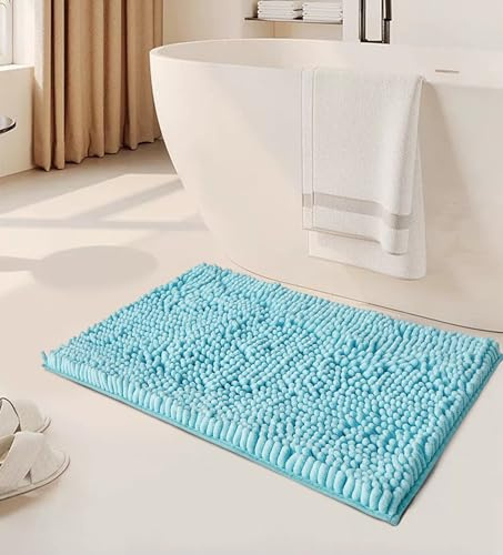 GC GAVENO CAVAILIA Faux Fur Bath Mat 1Piece | Bathroom Mat Fluffy Rug Large Bath Mat Non Slip 50 x 80cm | Super Absorbent & Quick Dry Thick Shaggy Bathmat Extra Soft Pedestal Mats, Turquoise