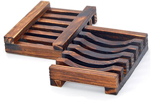 Medifier 2 jaboneras de madera natural para baño, jabonera de madera para esponjas, estropajo, jabón (estilo vertical)