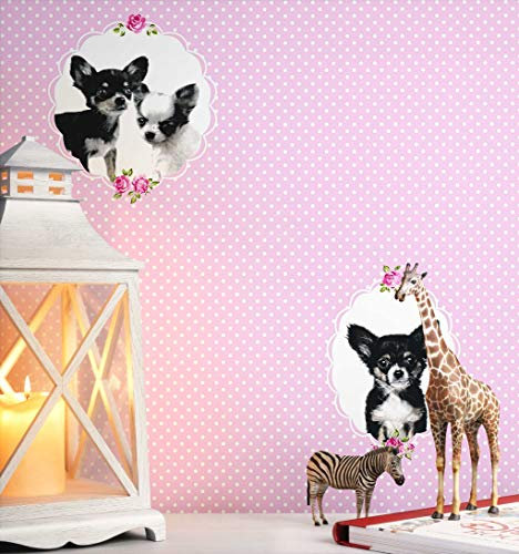 NEWROOM Kindertapete Rosa Punkte Kinder Vliestapete Weiß Vlies Kindertapete Kinderzimmer Babytapete Babyzimmer Niedlich