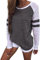 Famulily Women's Long Sleeve Baseball Tee Shirt Crew Neck Colorblock Striped Tops(Dark Grey,X-Large)
