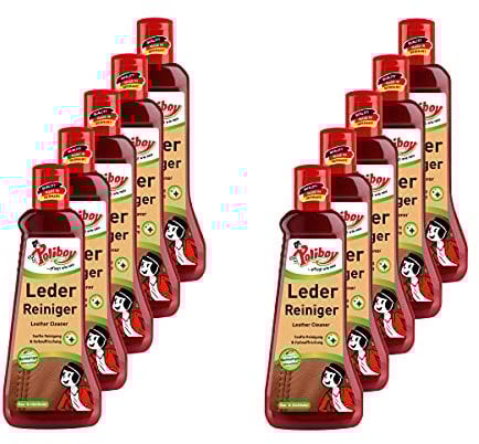 Poliboy - Leder Reiniger - für alle Lederarten, Kunstleder und Materialmix - extra langer Anlaufschutz - Lederreinigung - 10er Pack - 10x200ml Flasche (2 Liter) - Made in Germany