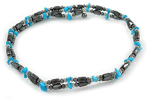 Avalaya Hematite Bead with Turquoise Nugget Magnetic Necklace/Bracelet - 90cm Total Length