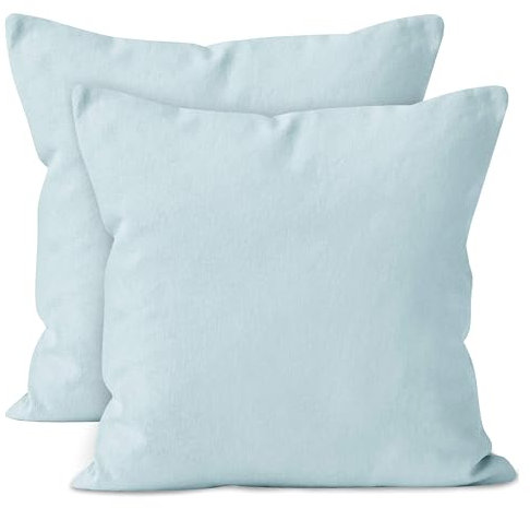 Encasa Conjuntos de Almohadas de algodón de algodón de 2 I 16x16 in (40x40 cm) - Azul Hielo I No Insertar I Plain Square Cubas de Almohadas I Lavable | Solamente para Uso en Interiores